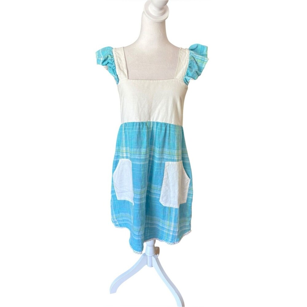 Forest Queen Vintage Style Pinafore Apron Dress Ruffle Cap Sleeves Womens Small